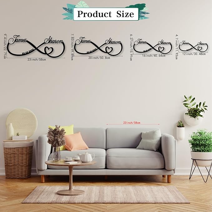 Personalized Custom Infinity Heart Sign, Metal Infinity Sign, Infinity Heart Wall Decor, Custom Name Signs, Romantic Home Decor For Anniversary Or As Valentines Day Decoration