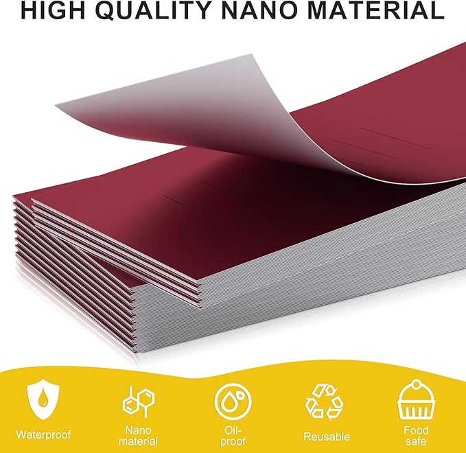 Polymer Material Reusable Napkin Band, Glue-Free Tear-Proof Water Resistant Oil-Proof Napkin Bands Set of 50(Front Burgundy Color and Back White), 6 Adjustable Sizes Napkin Rings