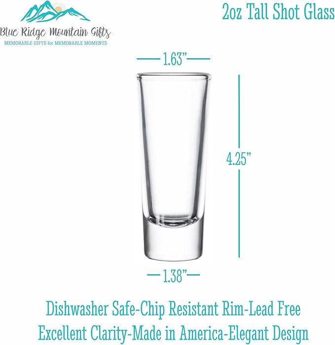 Custom Engraved Shot Glass – 2oz Tall Clear Glass – Personalized Gift for Wedding Party – Classic Etched Barware Keepsake for Groomsmen, Bridesmaids, and More (1)