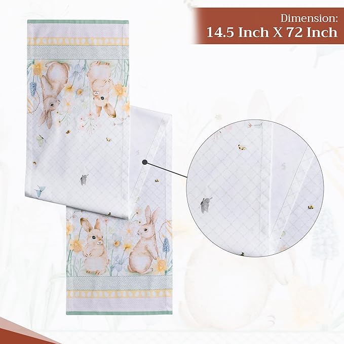 Maison d' Hermine Table Runner 100% Cotton Single Layer Table Runners 72 inches Long Decorative for Kitchen Dining Party Baby Shower Wedding Bridal Shower Spring Summer (Easter Dew , 14.50" x 72")