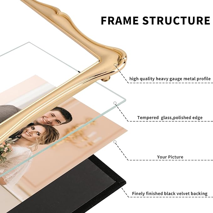 4 x 6'' Premium Alloy Gold Photo Frame - High-End Décor Picture Frames 6x4'' with Velvet Backing,Hi End Décor Metal Frames