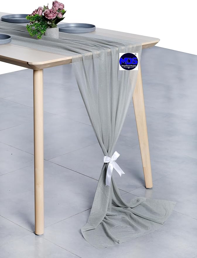 MDS 20 Pack 10ft Chiffon Table Runner 29 x 120 Inches Sheer Wedding Runner Romantic Rustic Table Runner for Wedding Decorations, Birthday Parties, Bridal Shower Party Arch Decor - Gray