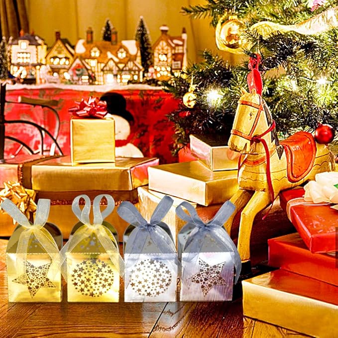 Naler 40pcs Mini Christmas Gift Boxes for Presents, Favor Boxes for Halloween Christmas Wedding Favor Party Gift Wrap Decoration, Gold & Silver, 2 x 2 x 3 Inches