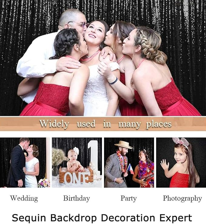 ShinyBeauty Black Sequin Backdrop 10FTx10FT Photo Backdrops for Wedding Sparkle Backdrop for Photograph Glitter Curtains for Baby Shower Party Shimmer Fabric Background
