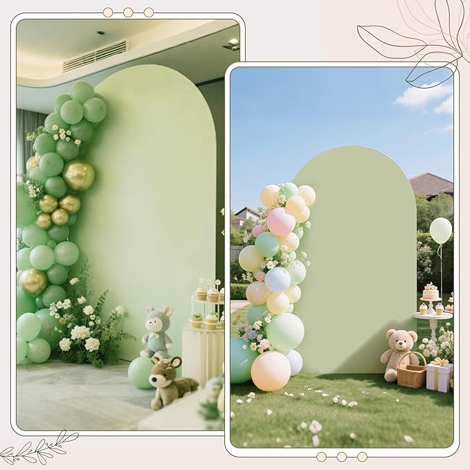 Ledido Wedding Arch Backdrop Cover 6FT 7.2FT Arch Covers 2Set Fitted Stretchy Spandex Round Top Stand Backdrop Cover for Wedding Banquet Ceremony Birthday Party Baby Shower Event Decoration,Green
