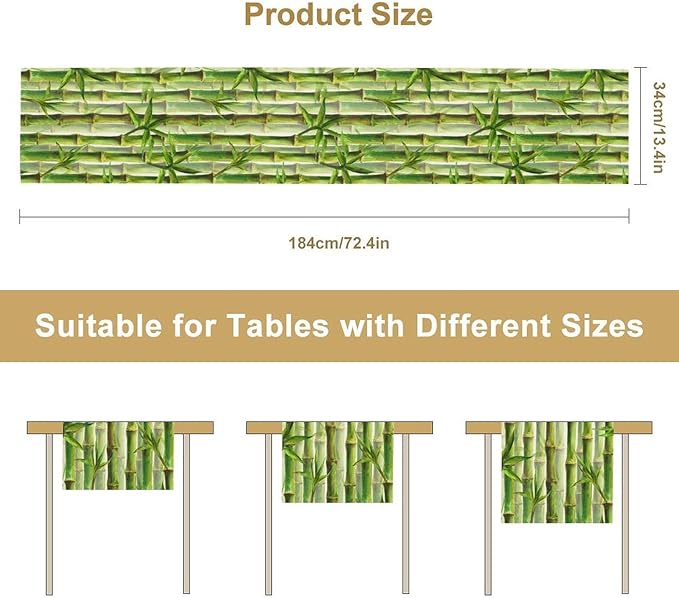 Bamboo Table Runner,Green Plant Print Table Runner for Kitchen Dining Table Home Party Decoration 13x120 Inch