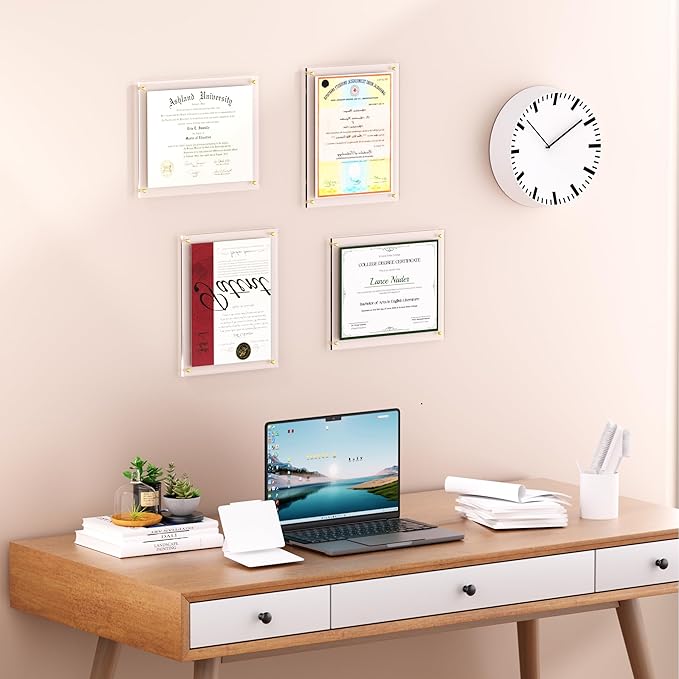Acrylic Picture Frame for Wall, Clear Diploma Frame, No Drill Floating Frameless Photo Frame for Diploma Certificate Degree Document & Artworks Display, Graduation Gift for Students (1 Pack, 11X14 Straight edge)