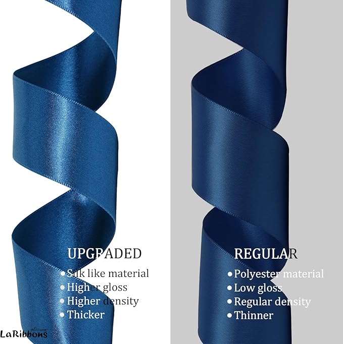 LaRibbons Navy Satin Ribbon 1 1/2 Inch 50 Yards Luxury Double Faced Blue Silk Ribbon for Flower Bouquet Crafts Gift Wrapping Wedding Bow Decoration