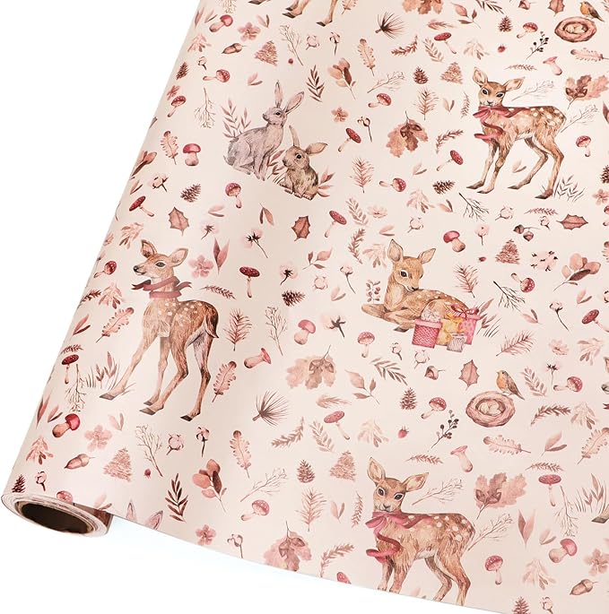 Ribbli Pink Christmas Wrapping Paper Rolls,Mini Roll-17 Inch x 33 Feet-Christmas Woods