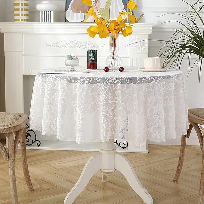 Jeloris Round Lace Tablecloth with Elegant Scalloped Bottom for Any Special Event Such as Wedding, Birthday Party, Baby Shower, Anniversary (78 inch, Style 3)