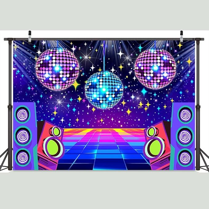 Dance Party Backdrop Retro 70s 80s 90s Theme Glitter Stage Dance Ball Background Disco Party Decoration DJ Photography Backdrop Banner for Birthday Party Prom Portrait Photo Shoot 20X10Ft,Multi2