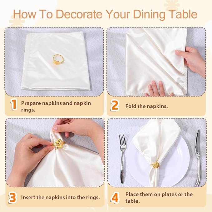 Leaf Napkin Rings Set of 50 Metal Gold Napkin Holder Stylish Fall Napkins Ring Bulk Handicraft Flower Napkins Rings for Family Dinner Wedding Birthday Christmas Thanksgiving Elegant Table Setting-Gold