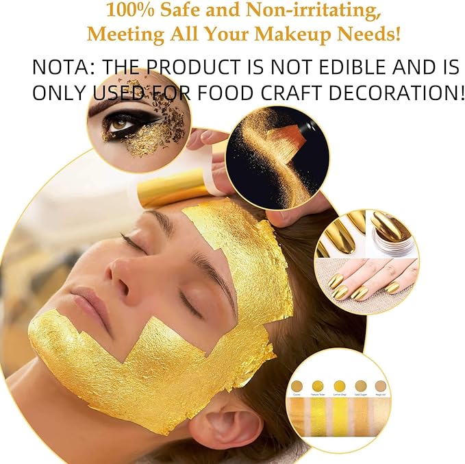50 Sheets Gold Flakes With A Pair of Tweezers, Premium Gold Leaf 3.15×3.15 Inches Craft Art Decoration Perfect for Decorating Cakes Desserts Drinks Ice Cream Sushi