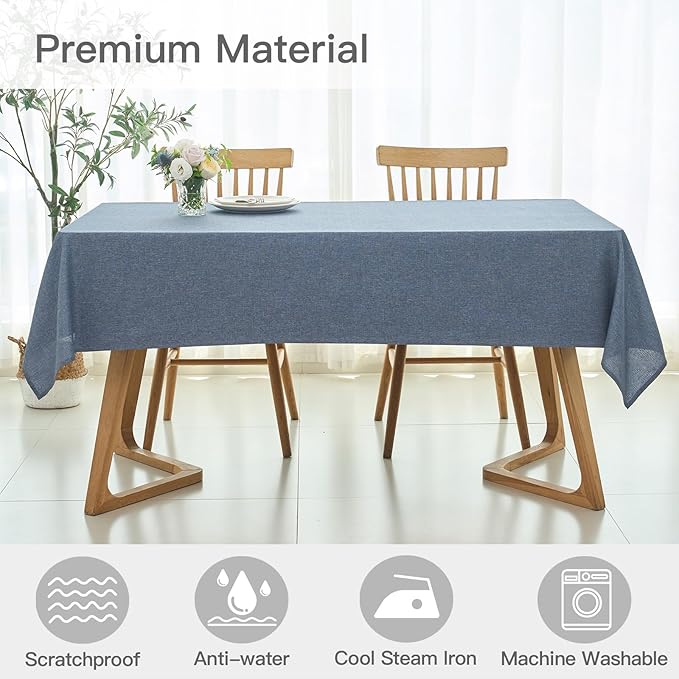 maxmill Linen Textured Rectangle Tablecloth Water Resistant Wrinkle Free Spill-Proof Stain Proof Table Cloth for Dining Room Decoration Banquet Party Wedding Holiday Dinner, 52 x 84 Inch Demin Blue