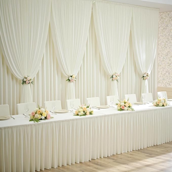 50×12ft Wrinkle Free Ivory Backdrop Curtain for Wedding Parties, 10 Panels 5×12ft Long Soft Silky Polyester Backdrop Drapes Cream Photo Back Drop Curtains for Party Photography Background Cloth