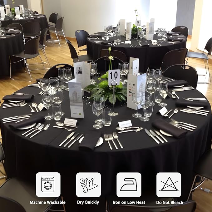 12 Pack Black Round Tablecloth 90 Inch Black Table Cloth Stain and Wrinkle Resistant Reusable and Washable Polyester Fabric Table Covers for Buffet Wedding Party and Banquet