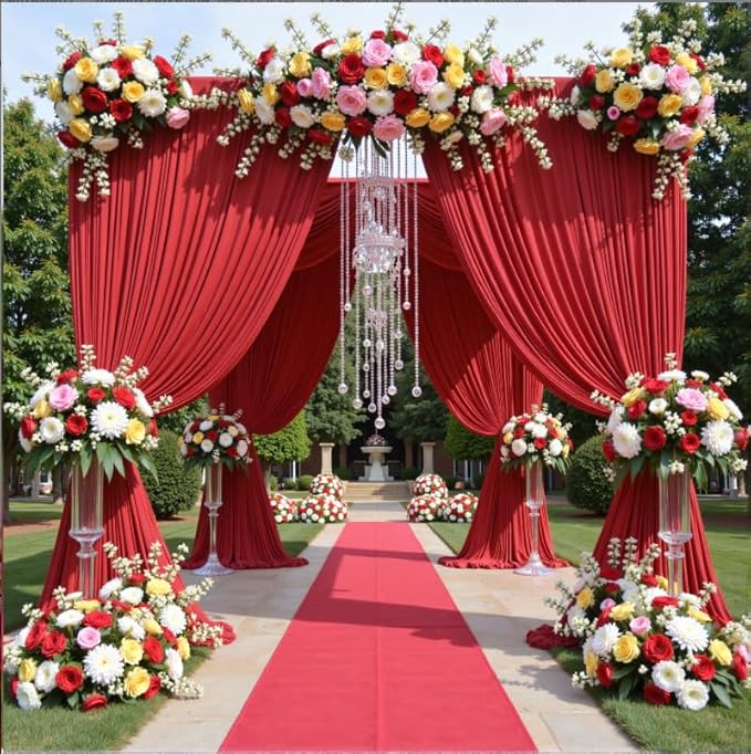 60ftx12ft Wrinkle Free Red Backdrop Curtain, 12 Panels 12FT Height Red Wedding Backdrop Drapes, Silky Polyester Back Drop Cloth for Birthday Photography Background Party Backdrop Draping