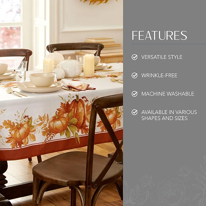 Elrene Home Fashions Autumn Pumpkin Grove Wrinkle Resistant Tablecloth, 60"x120" Rectangle, Multi Color