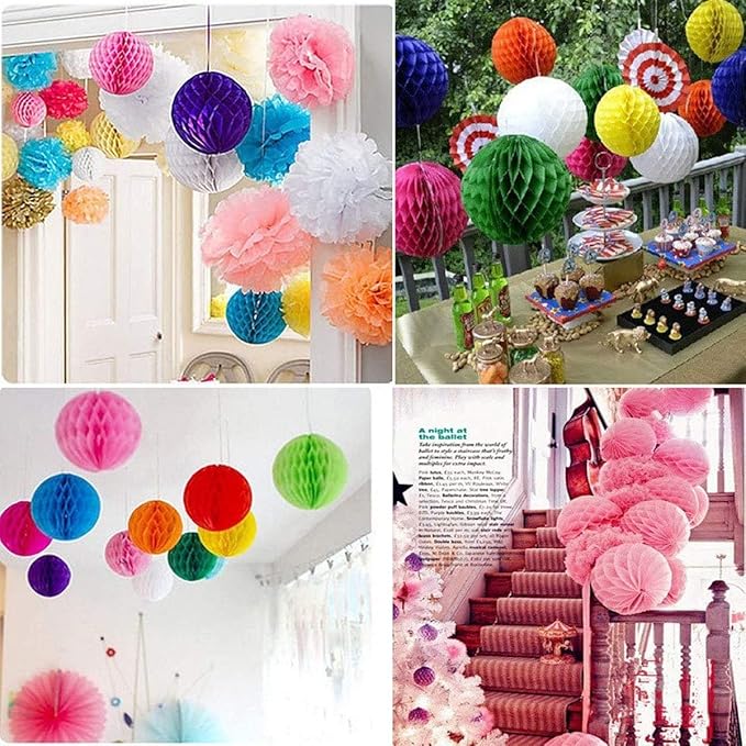 8pcs 10 inch Paper Honeycomb Balls Decorative Tissue Pom Poms Flower Art Hanging Balls for Birthday Wedding Nursery Baby Shower Home Decor (10inch, Blue)