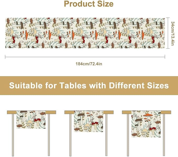 Mushroom Table Runner, Vintage Nature Plant Table Runner for Farmhouse Kitchen Dining Table Decoration for Home Party Decor 13x36 Inch