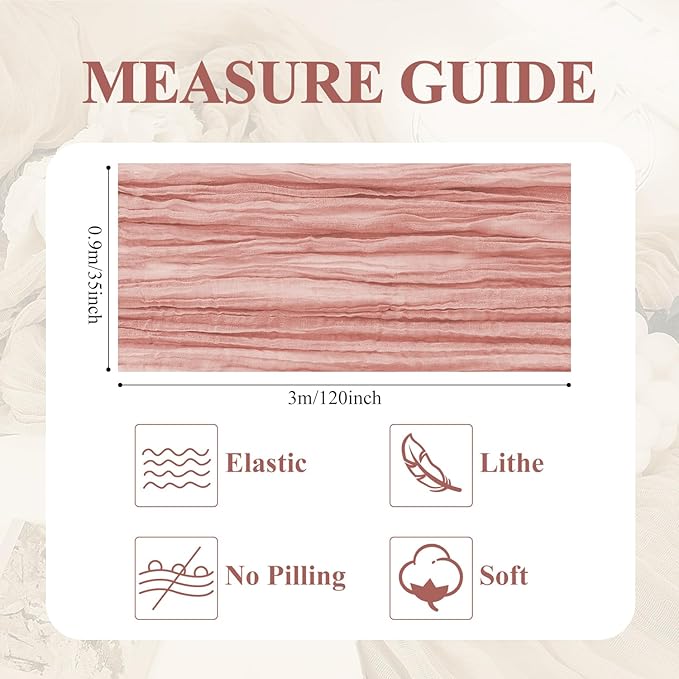 Asee'm 12pcs Cheesecloth Table Runner 120 Inches Dark Rose Boho Gauze Cheese Cloth Runner 10FT Rustic Sheer Table Runners for Summer Wedding Baby Shower Holiday Party Decoration