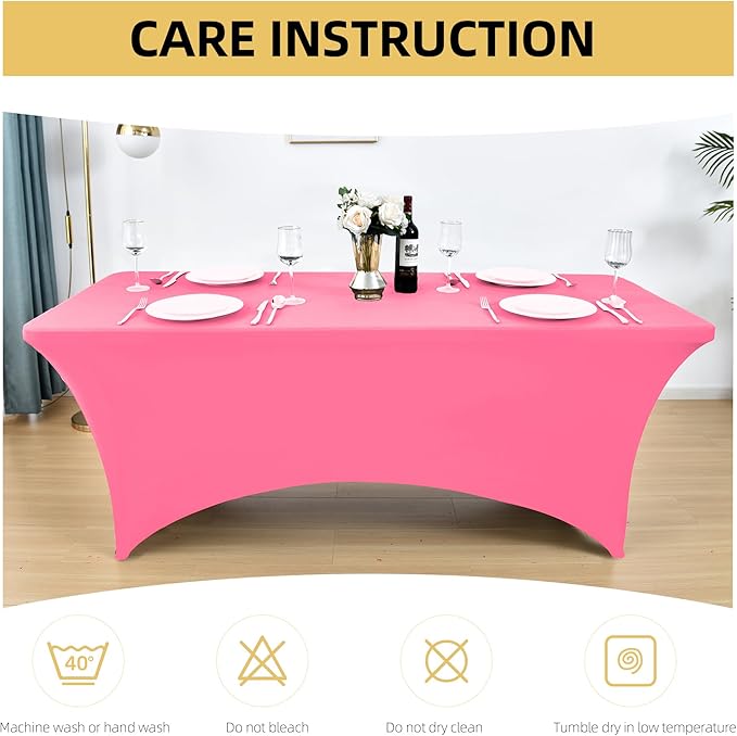 6-Pack 6ft Spandex Table Covers for Rectangle Standard Folding Tables - Wrinkle Resistant Stretch Tablecloths - Ultimate Fitted Table Protector for Parties, Trade Shows, Wedding