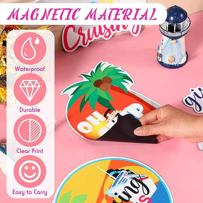 Hoteam 4 Pcs Girls Trip Cruise Door Decorations Magnetic Large Girls Cruise Ship Door Magnets Funny Waterproof Nautical Magnets for Carnival Cabin Stateroom Fridge Car