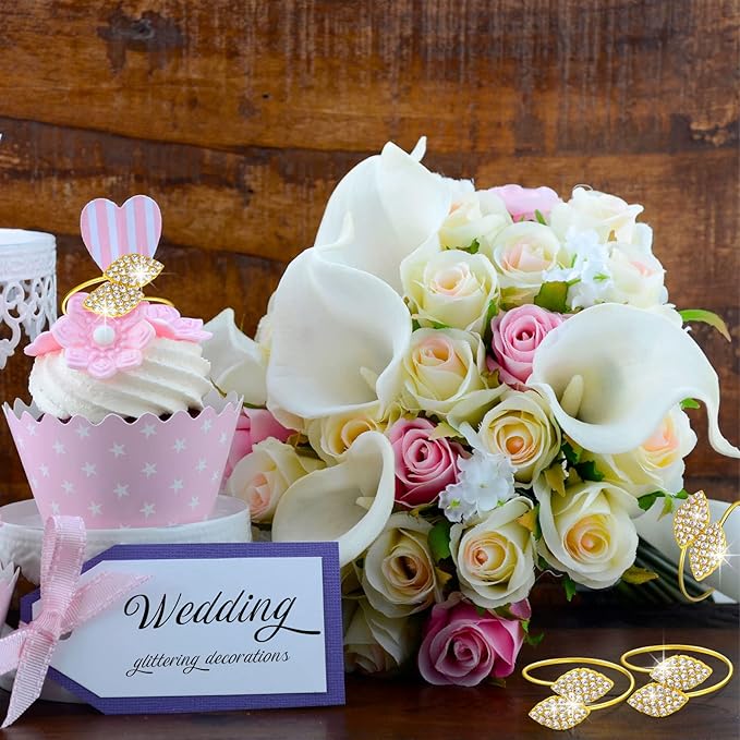 Hotop 100 Pcs Napkin Rings Gold Table Decorations, Elegant Bling Leaves Napkin Rings, Rhinestone Guest Towels Buckle for Wedding Gold Party, Thanksgiving Christmas Dinner Banquet Table Decoration