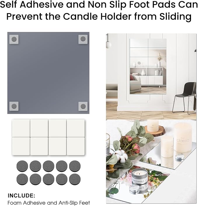 JAMBALAY 12" Glass Mirror Centerpieces for Table, Set of 12 Mirror Centerpieces, Square Glass Mirror Tiles, Candle Plates, Tray, for Wedding and Parties