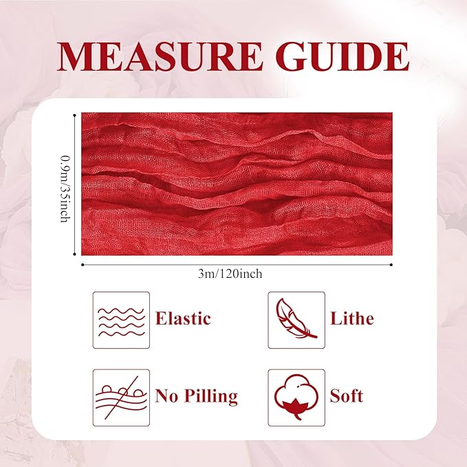 Asee'm 2PCS Fall Table Runner Cheesecloth 10FT Red Boho Gauze Fabric Rustic Sheer Cheese Cloth Runners for Thanksgiving Christmas Wedding Bridal Shower Party