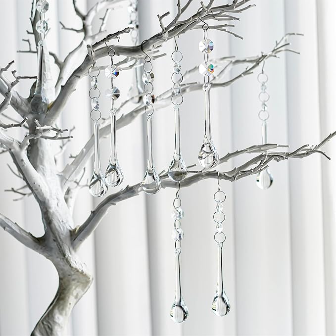 H&D 10pcs 5.3" Crystal Raindrop with Octagon Beads Chandelier Prisms Pendants Lamp Curtain DIY Suncatcher Parts (Clear)