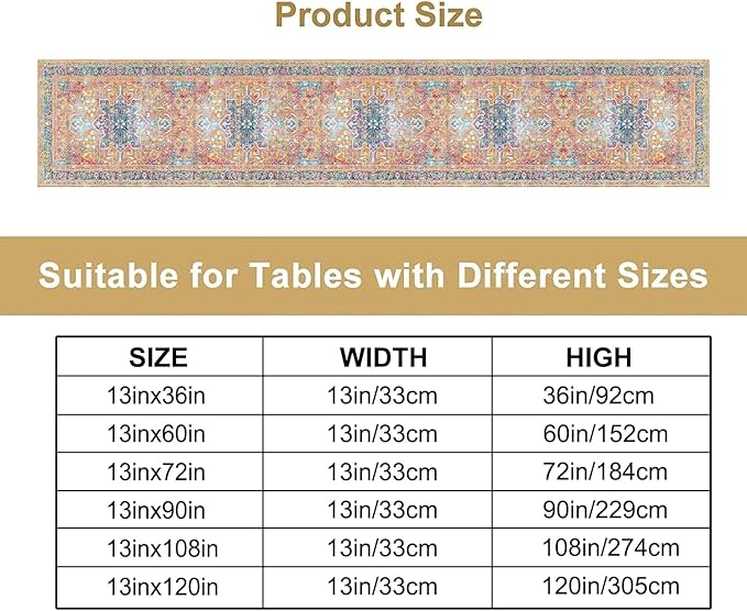 Boho Floral Vintage Table Runner, Orange Retro Flower Rustic Country Farmhouse Abstract Pattern for Home Kitchen Table Decor Dining Coffee Room Party Decor 13x108in