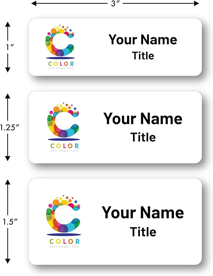 Custom Name Tags - Full Color Logo Name Tags - Scratch Resistant Metal Front & Hard Plastic Back (2 x 3 Inch, Silver)
