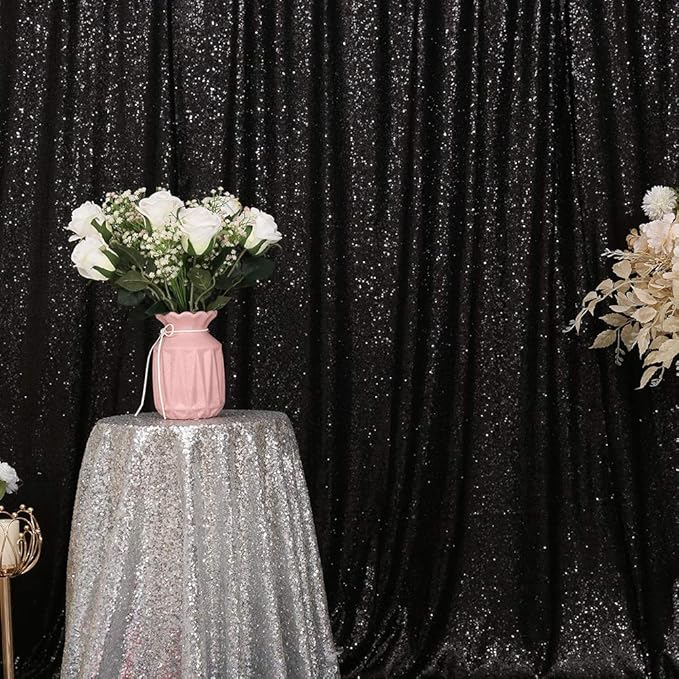 Eternal Beauty Black Sequin Backdrop, 6x6 Ft Halloween Glitter Background Curtains for Shimmer Photography Party Wedding Birthday Back Drop Decor