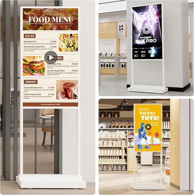 55 Inch 4K Touchscreen Kiosk, Indoor Capacitive Touch Floor Standing Digital Signage Displays,Advertising Display LCD Kiosk, UHD Interactive Display Poster Android System, HDMI/USB/WiFi