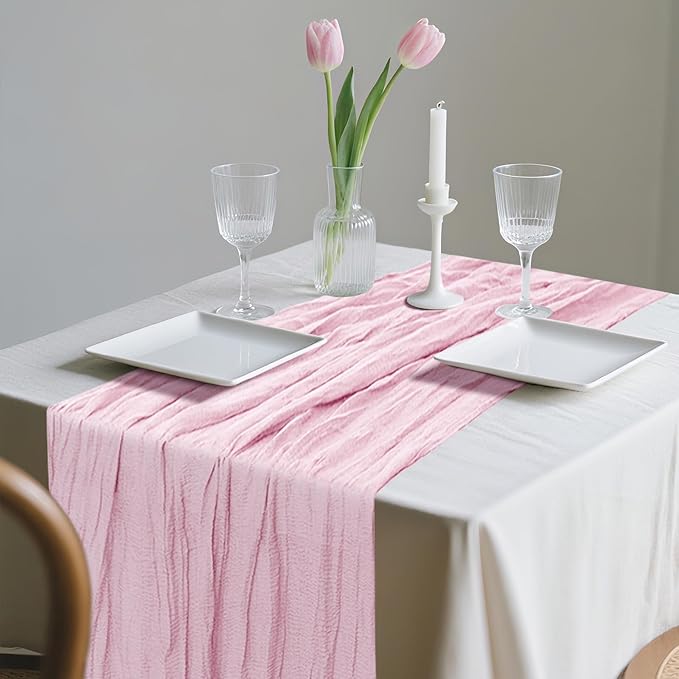2 Pack Cheesecloth Table Runner 10Ft Christmas Gauze Boho Table Runners for Wedding Decor Bridal Shower Decorations Baby Shower Party(35" x 120")