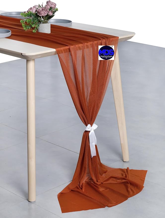MDS Halloween Chiffon Table Runner - 1 Pack, 29 x 170 Inches, 14ft Each - Sheer Spooky Table Runners for Haunted House Parties, Trick-or-Treat Tables, Witchy Décor, Wedding & Events - Terracotta