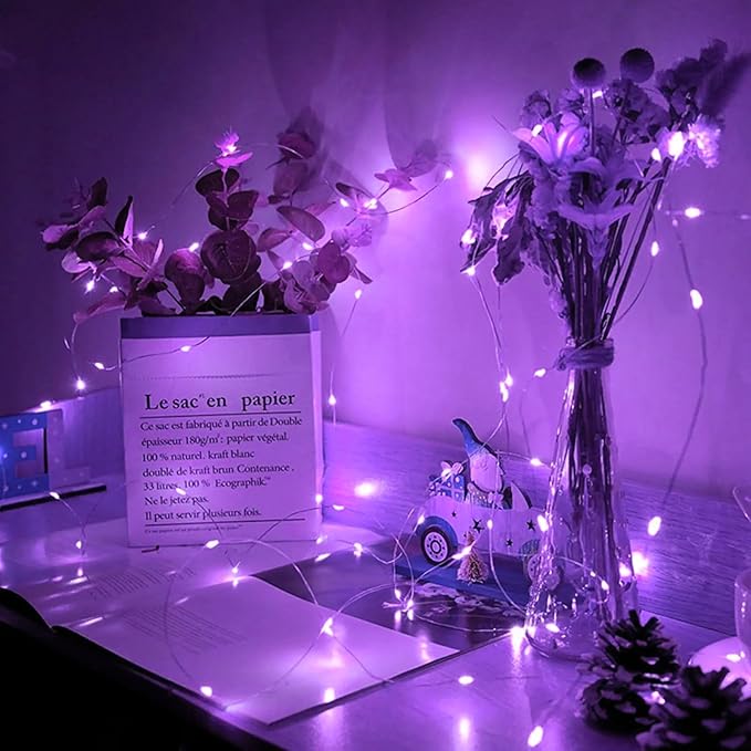 50 Pack Purple Fairy Lights 7Ft 20 LED Twinkle String Lights 3 Modes Battery Operated Waterproof Firefly Starry for Mason Jar Party Wedding Christmas Valentines Day Table Centerpieces