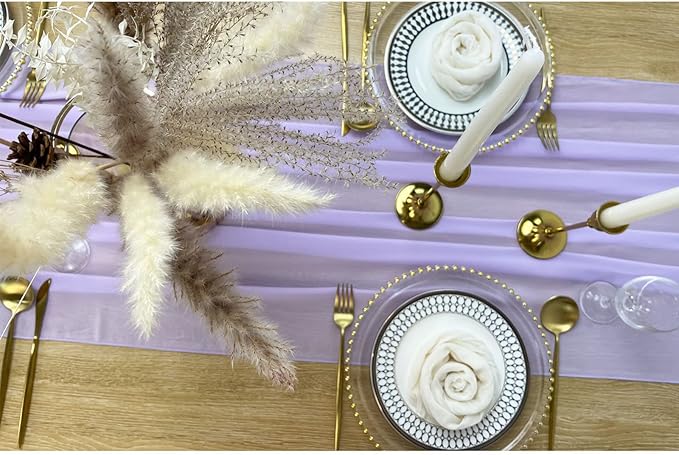 EHLDekol 13ft Lavender Chiffon Table Runner, 29x156 Inches Romantic and Rustic Boho Wedding Runner, Sheer Bridal Party Decorations