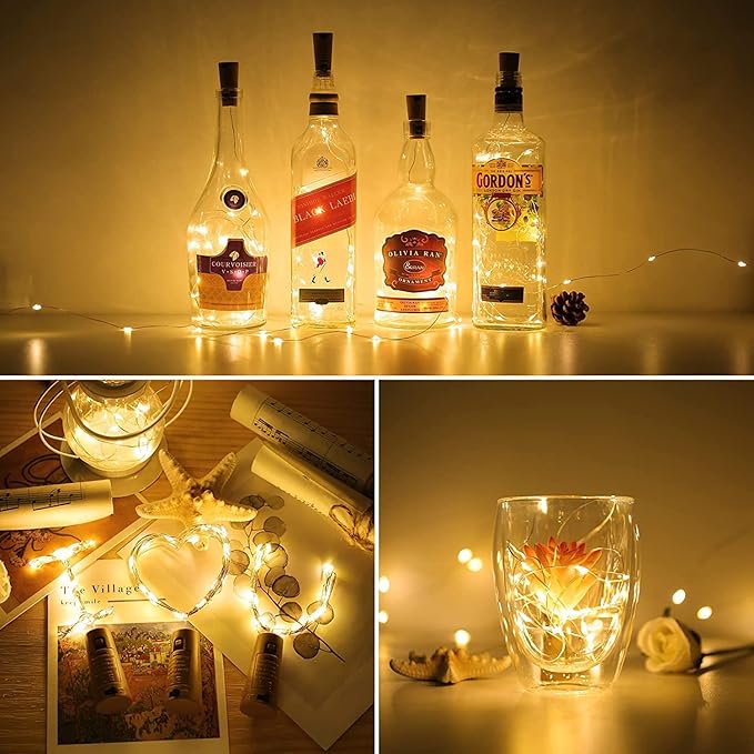 Lepro Wine Bottle Lights with Cork, 6.6 ft 20 LED Fairy Lights Battery Operated Mini String Lights, Waterproof Small Pixie Lights for Mason Jars, Crafts, DIY Wedding Party Centerpieces, 8 Pack