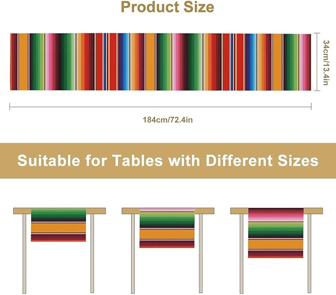 Mexican Table Runner,Colorful Stripe Art Table Runner for Kitchen Dining Table Home Party Decoration 13x90 Inch