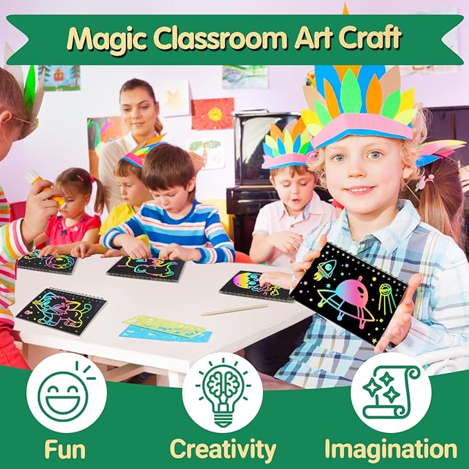ZMLM Rainbow Scratch Party Favors Kids: Birthday Gifts Toy Bulk Scratch Art Notebook 24 Pack Birthday Goodie Bags Stuffers Girls Boys Art Craft Pads Classroom Prizes School Supplies Stocking Stuffers
