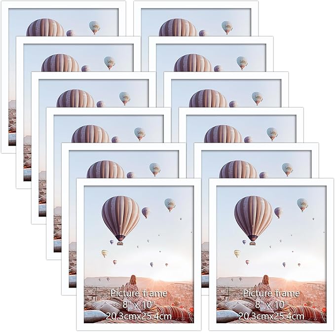 CRUGLA 8x10 White Magnetic Picture Frames for Refrigerator 12 Packs, Modified Magnetic Sheet with Self Adhesive Backing, 8 by 10 Magnetic Photo Craft Frame Set for Glass Window Door Cubicle