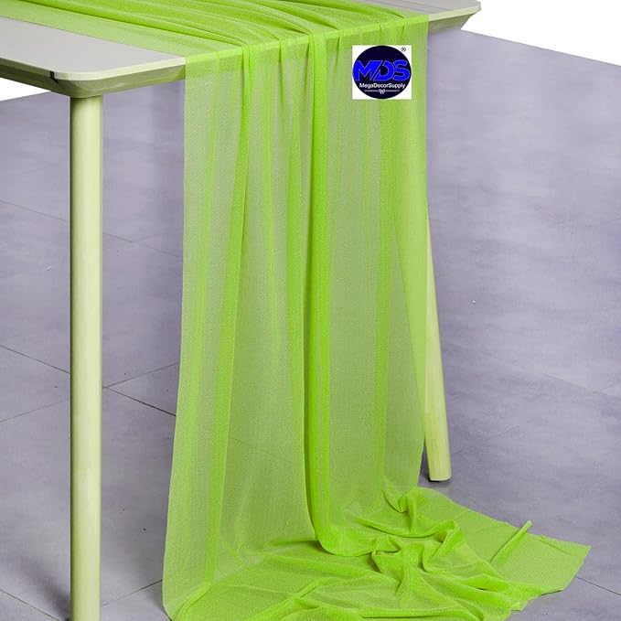 MDS Halloween Chiffon Table Runner - 25 Pack, 29 x 120 Inches, 10ft Each - Sheer Spooky Table Runners for Haunted House Parties, Trick-or-Treat Tables, Witchy Décor, Wedding & Events - Parrot Green