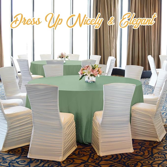 BRILLMAX 6 Pack Sage Green Round Tablecloths 132 Inch - Circle Bulk Linen Polyester Fabric Washable Table Cloth Cover for Wedding Reception Banquet Birthday Party Buffet Restaurant