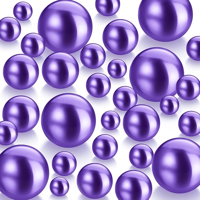 150 Pieces Vase Filler Faux Pearls Vase Makeup Beads No Hole Gloss Bead Mixed Sizes Round Pearl for Home Party Wedding Decor, 8/14/20 mm(Purple)