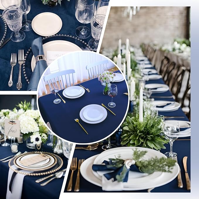 Navy Blue 6 Pack Polyester Table Cloth 60 x 102 Inch, Rectangle Tablecloths for 6 Foot Tables Washable Table Cloth for Party Wedding