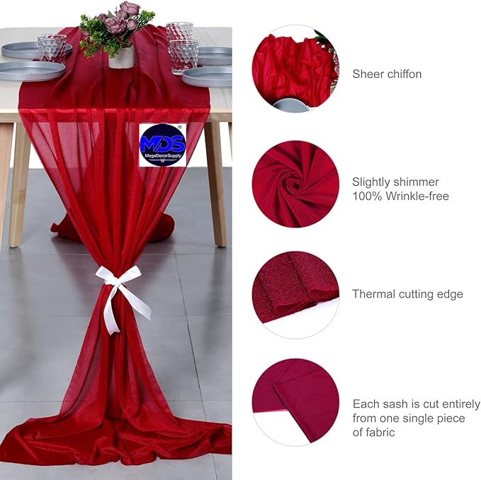 MDS Halloween Chiffon Table Runner - 12 Pack, 29 x 170 Inches, 14ft Each - Sheer Spooky Table Runners for Haunted House Parties, Trick-or-Treat Tables, Witchy Décor, Wedding & Events - Apple red