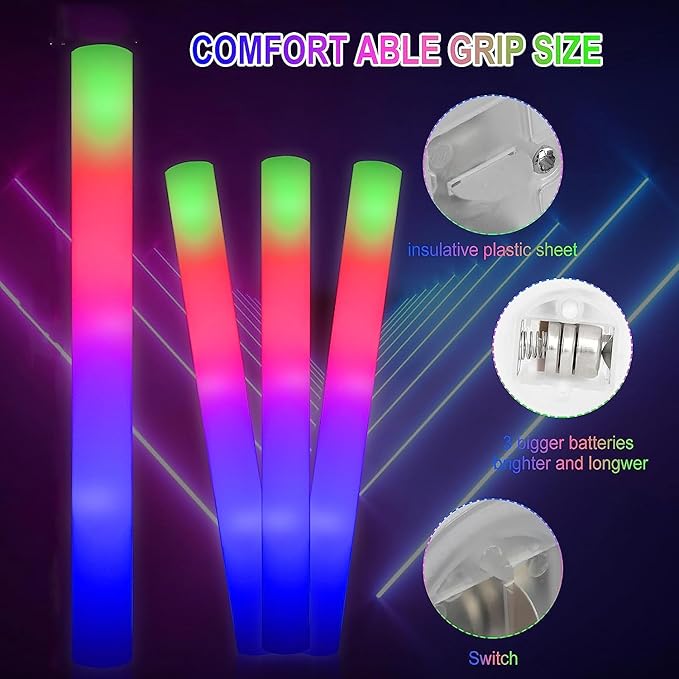 30 Pieces Led Foam Sticks - Flashing Glow Sticks Party Supplies Light Up Baton Wands for Kids, Raves, Birthday, Wedding, Christmas, Halloween, Children Toy