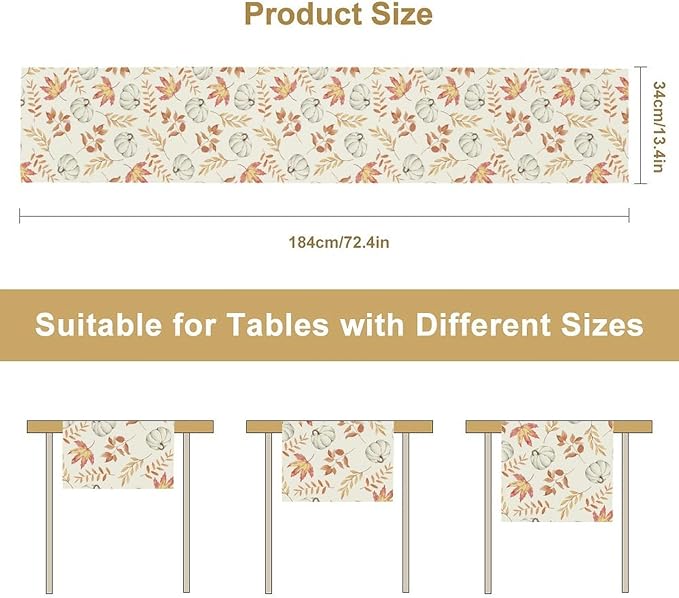 Pumpkin Leaves Table Runner,Seasonal Autumn Thanksgiving Kitchen Dining Table Decoration for Home Party Decor 13x70 Inch